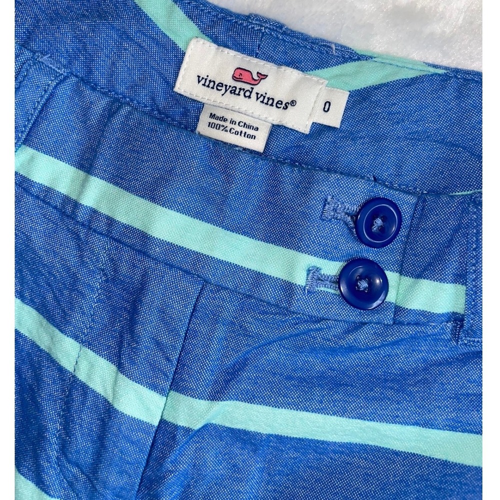 Vineyard Vines Womens Blue Mint Green Striped Cotton Chino Shorts Size 0 Preppy
